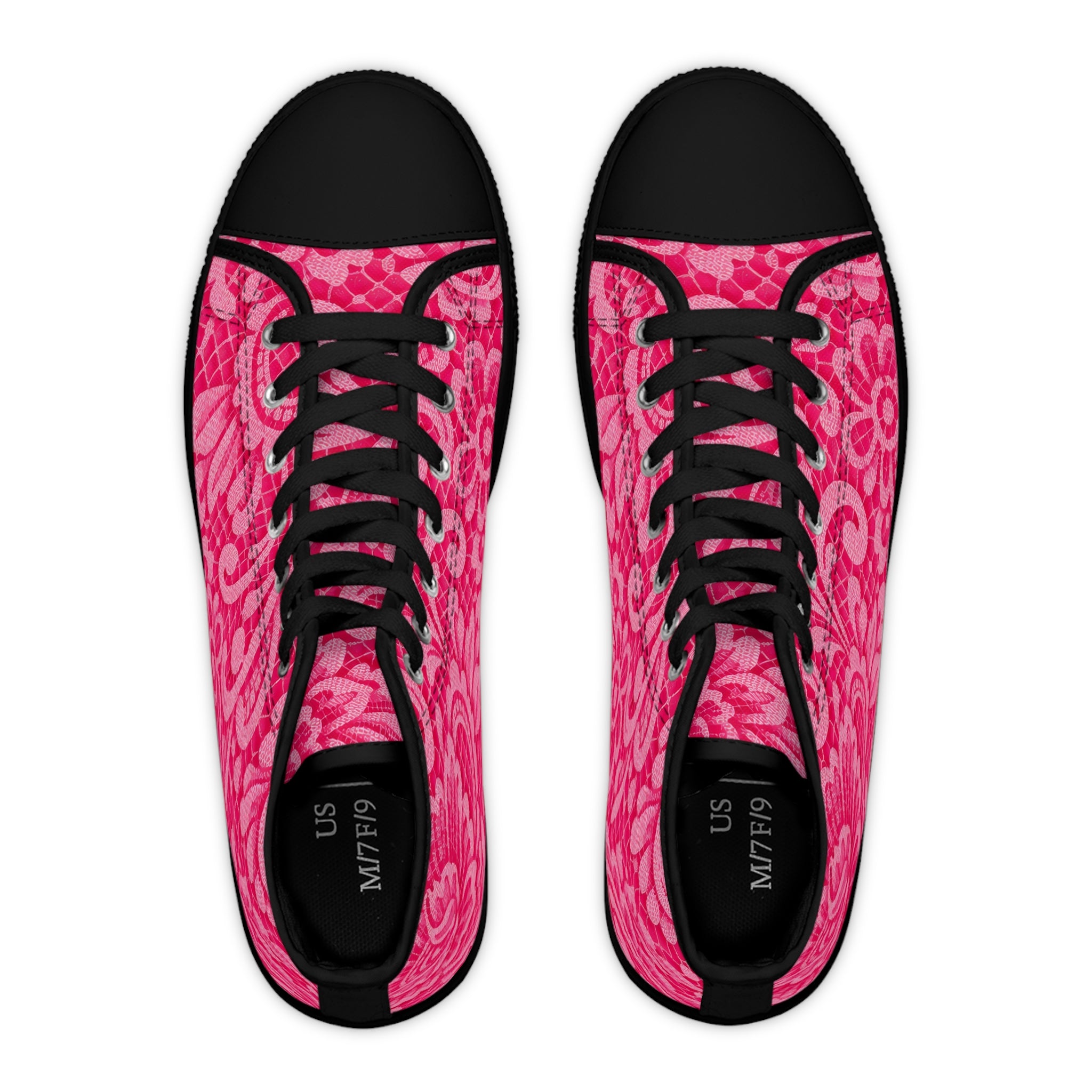 Pink Lace Floral High-Top Sneakers
