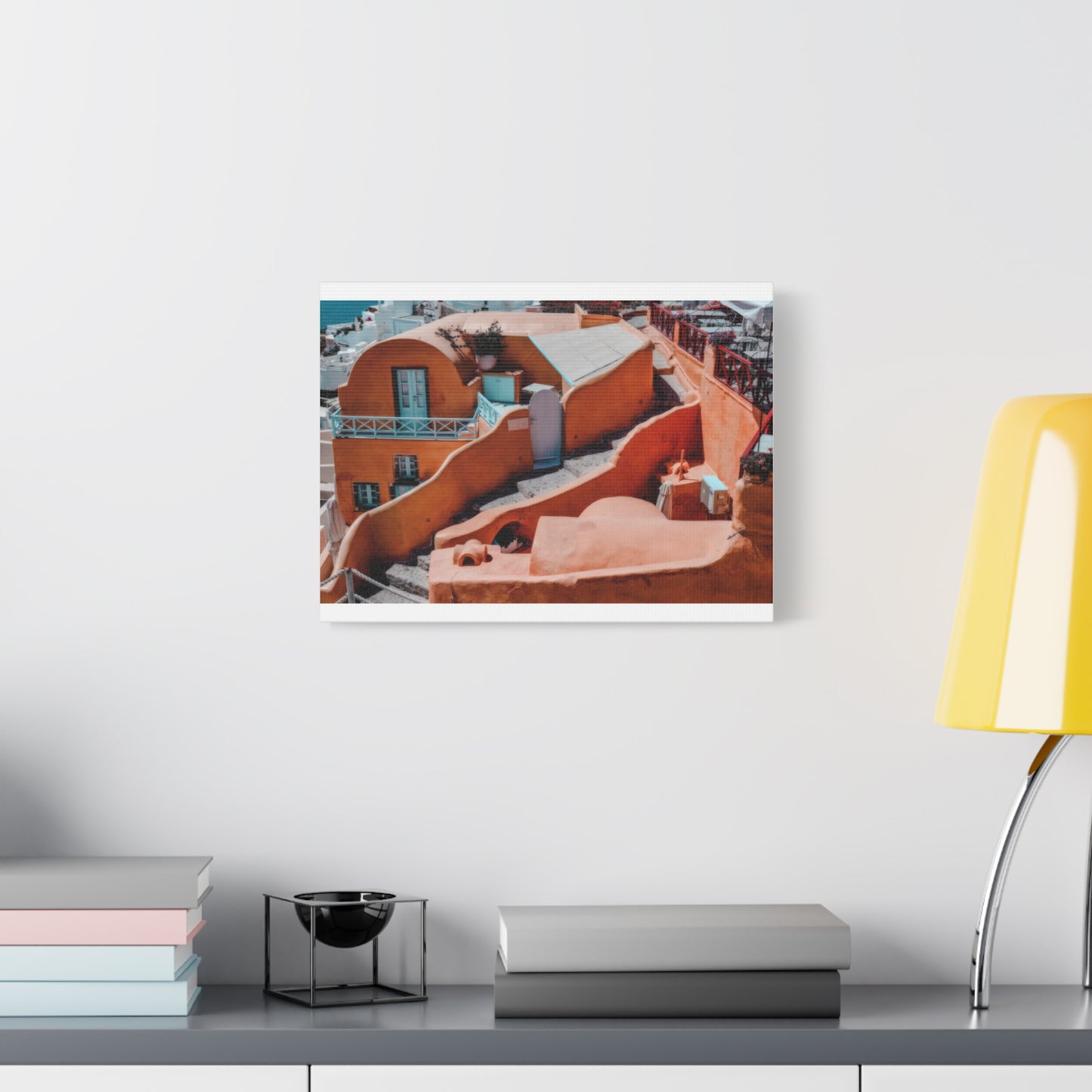 Santorini Orange Architecture Canvas, Oia Greece Terracotta Wall Art, Mediterranean Sunset Orange Home Decor