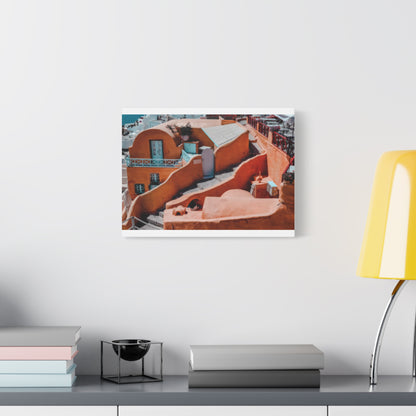 Santorini Orange Architecture Canvas, Oia Greece Terracotta Wall Art, Mediterranean Sunset Orange Home Decor