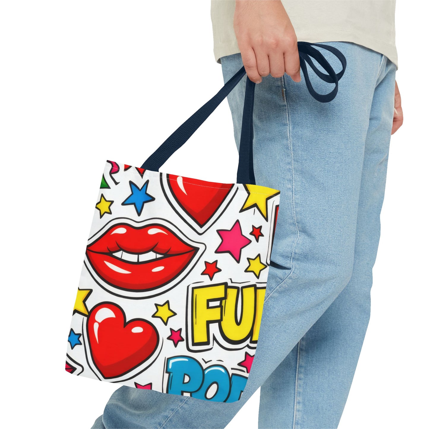 Pop Art Kiss & Cherries Tote Bag — Fun Retro Pattern All-Over Print