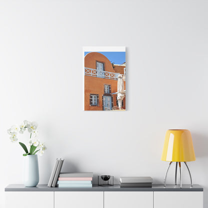 Oia Santorini Orange Facade Canvas — Mediterranean Terracotta Matte Wall Art