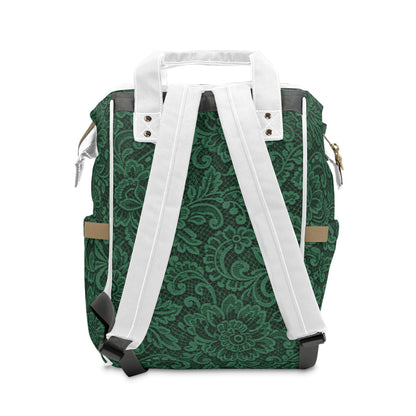 Green Paisley Diaper Backpack — Multifunctional Mom & Baby Organizer