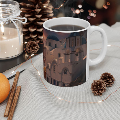 Santorini Sunset Mug, Oia Greece Blue Dome Coffee Cup, Dreamy Mediterranean Sky Decor, Greek Island Travel Gift