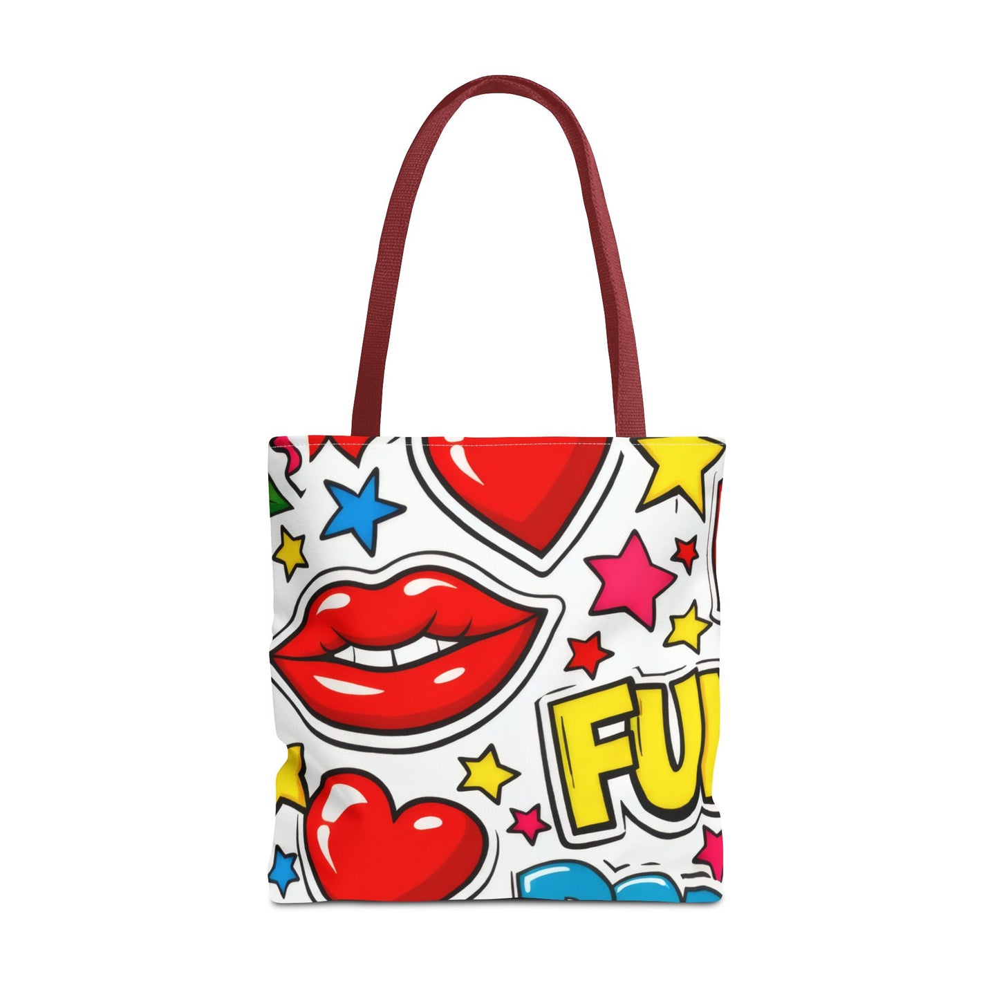 Pop Art Kiss & Cherries Tote Bag — Fun Retro Pattern All-Over Print