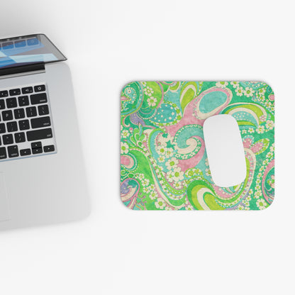 Green Paisley Floral Mouse Pad — Retro Boho Desk Mat