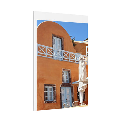 Oia Santorini Orange Facade Canvas — Mediterranean Terracotta Matte Wall Art