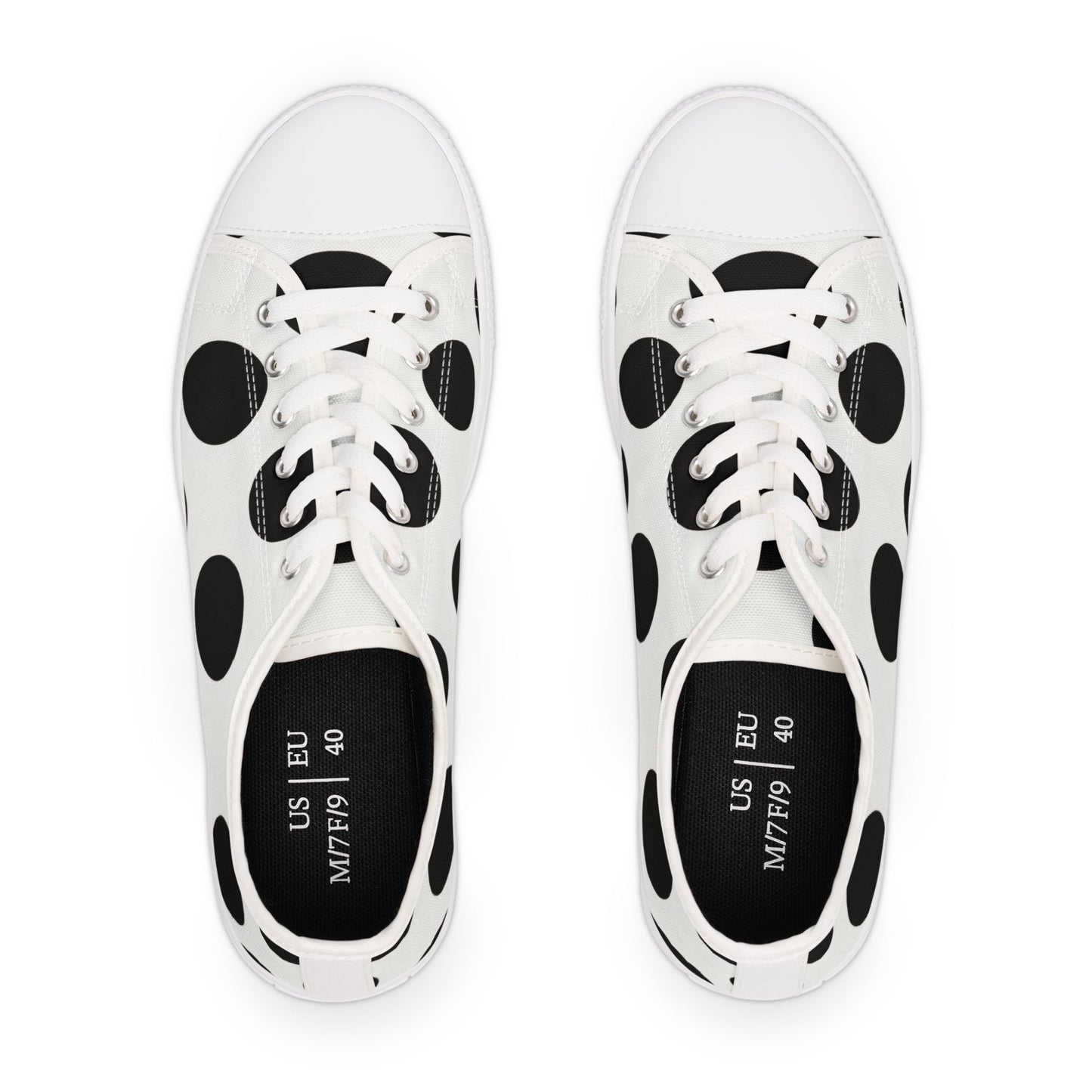 Polka Dot Low Top Sneakers — Women's Black & White Casual Canvas Shoes