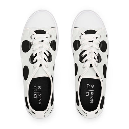 Polka Dot Low Top Sneakers — Women's Black & White Casual Canvas Shoes