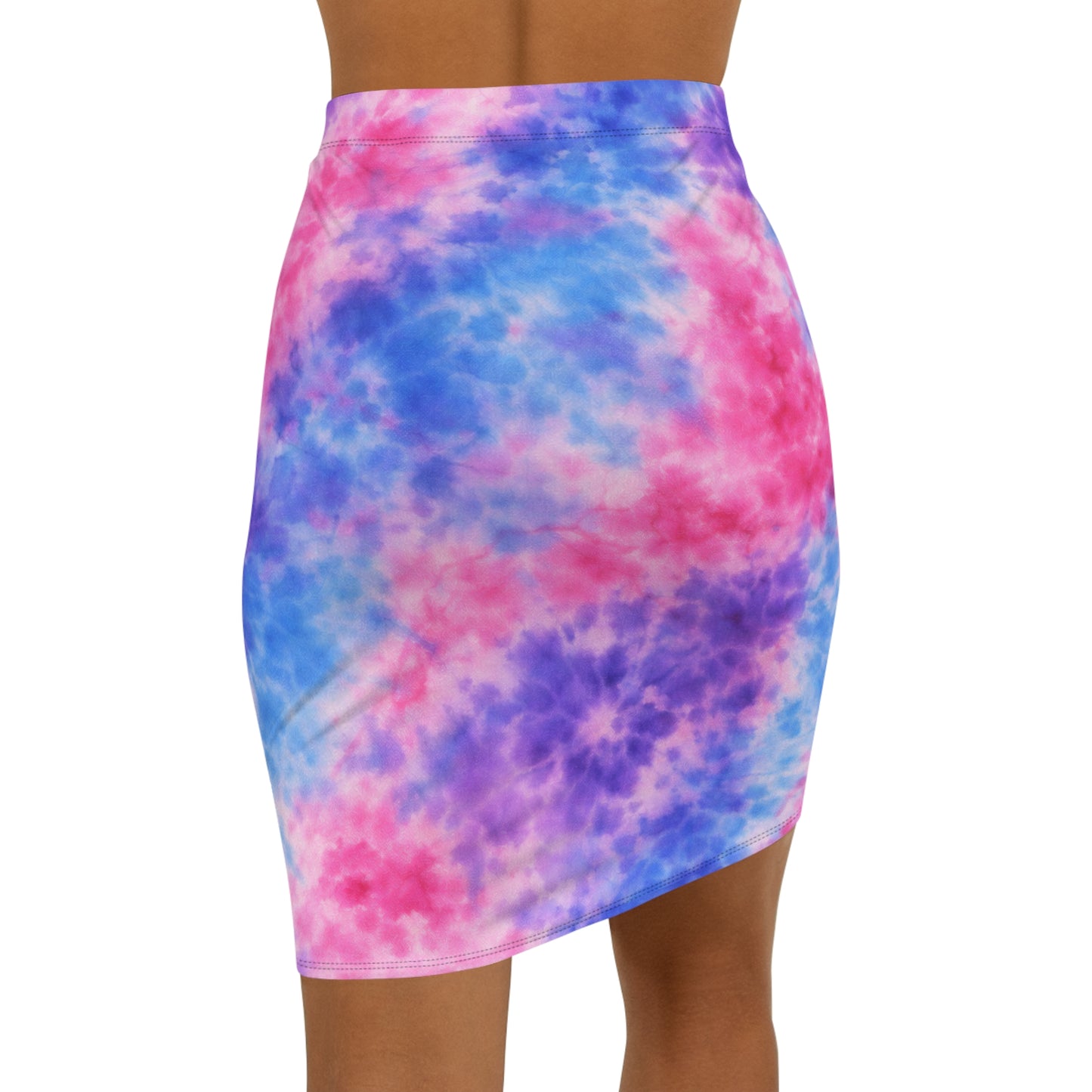 Tie-Dye Pencil Skirt — Pink & Blue Cloud Print Mid-Waist