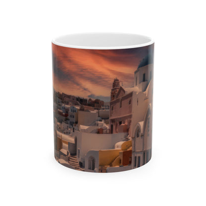 Santorini Sunset Mug, Oia Greece Blue Dome Coffee Cup, Dreamy Mediterranean Sky Decor, Greek Island Travel Gift