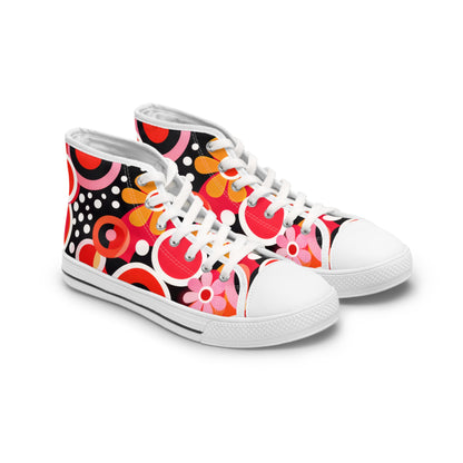Retro Floral High-Top Sneakers — Women’s Colorful 60s-Inspired Pattern