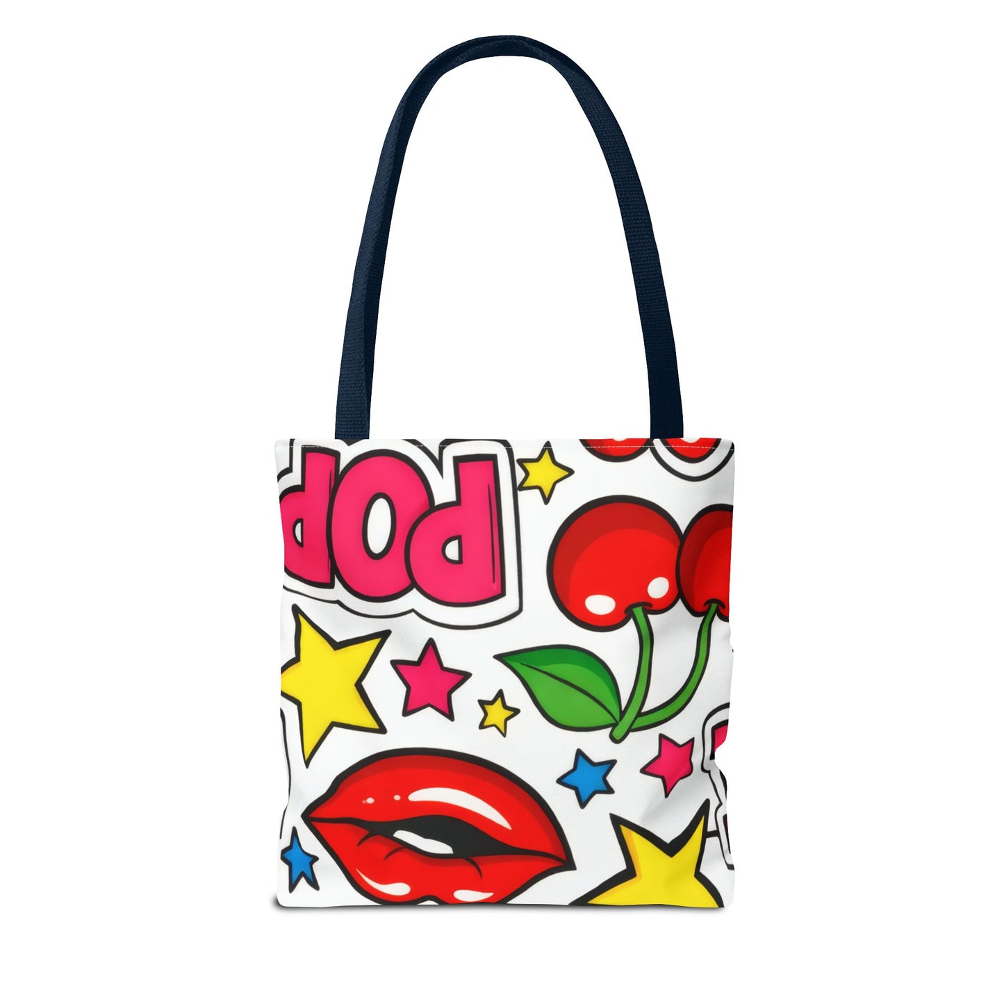 Pop Art Kiss & Cherries Tote Bag — Fun Retro Pattern All-Over Print