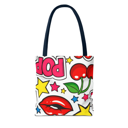 Pop Art Kiss & Cherries Tote Bag — Fun Retro Pattern All-Over Print