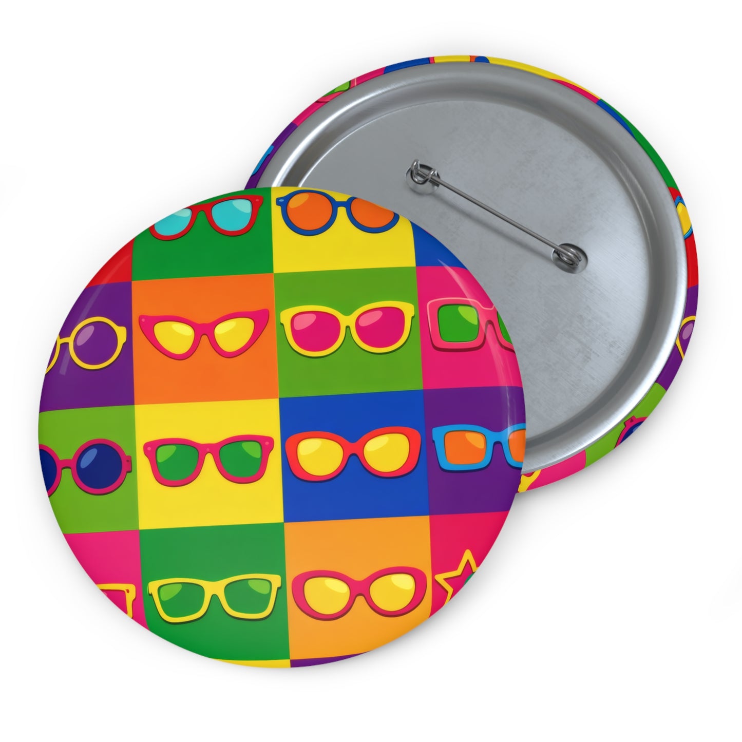 Colorful Pop Art Sunglasses Pin Button — Retro Rainbow Badge for Jackets, Bags & Gifts