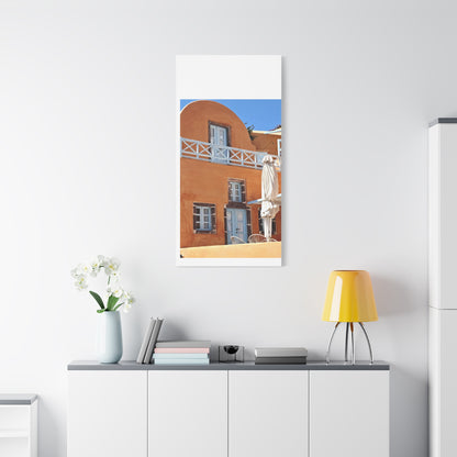 Oia Santorini Orange Facade Canvas — Mediterranean Terracotta Matte Wall Art