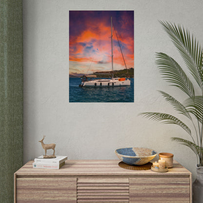 Sailboat Sunset Rolled Poster | Nautical Wall Art, Marina Sunset Print