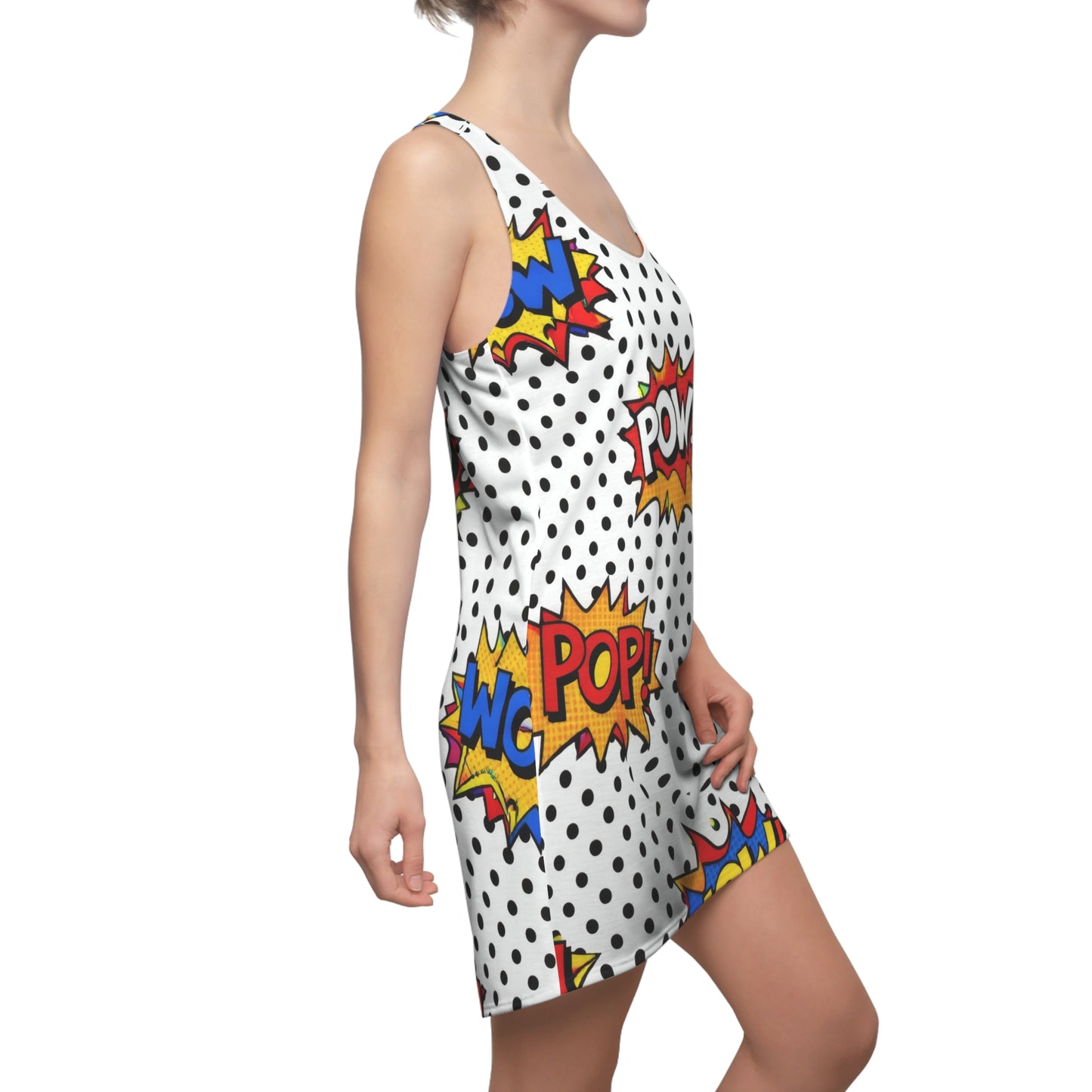 Comic Pop Art Racerback Dress – "WOW!" & "POW!" Polka Dot Print
