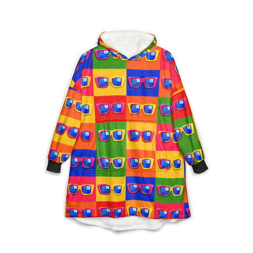 Colorful Pop Sunglasses Hooded Blanket — Retro Neon Pattern Cozy Throw