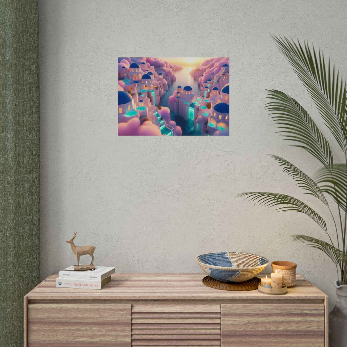 Dreamy Sunset Island Poster — Fantastical Cityscape Rolled Art Print