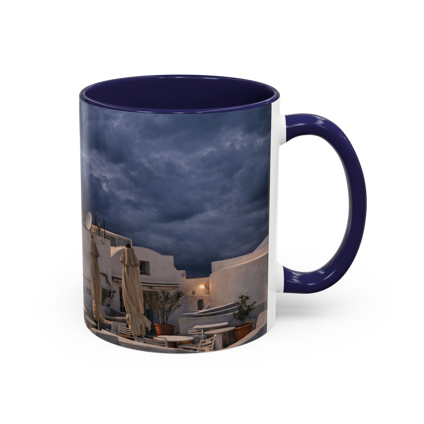Santorini Windmill Sunset Accent Coffee Mug | Island Nightscape Greek Travel Gift | Unique Ceramic Mug