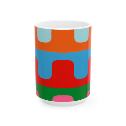 Bauhaus Colorblock Ceramic Mug | Mid-Century Geometric Coffee Cup (11oz, 15oz)