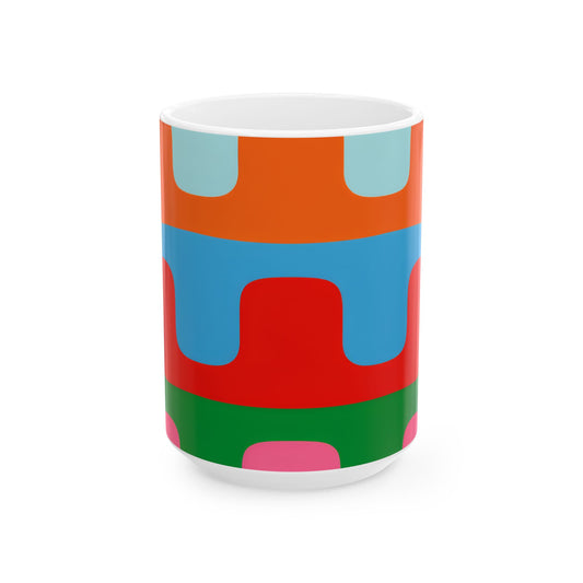 Bauhaus Colorblock Ceramic Mug | Mid-Century Geometric Coffee Cup (11oz, 15oz)