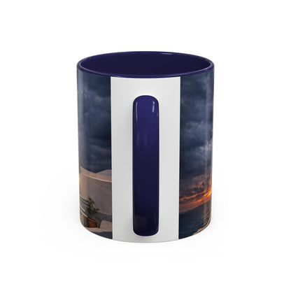 Santorini Windmill Storm Coffee Mug | Dramatic Sky Greek Travel Gift