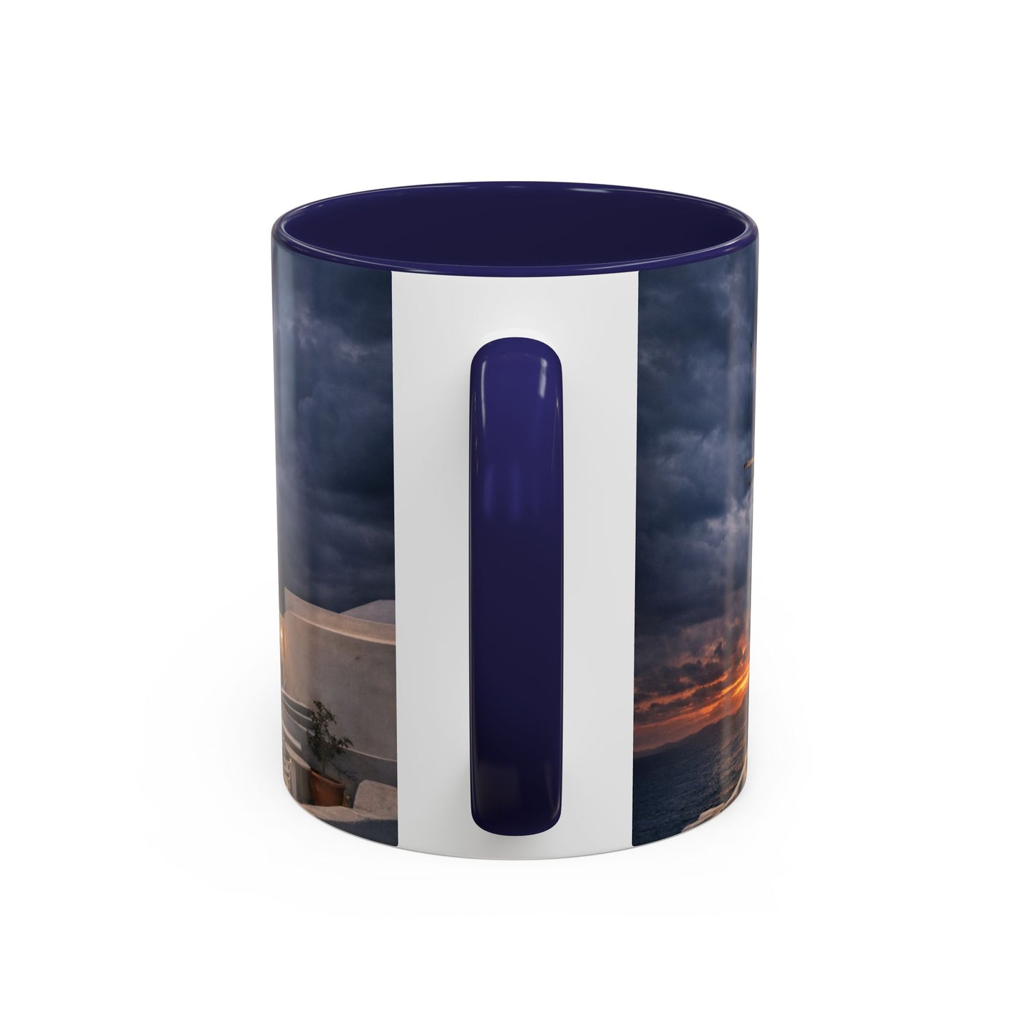 Santorini Windmill Sunset Accent Coffee Mug | Island Nightscape Greek Travel Gift | Unique Ceramic Mug