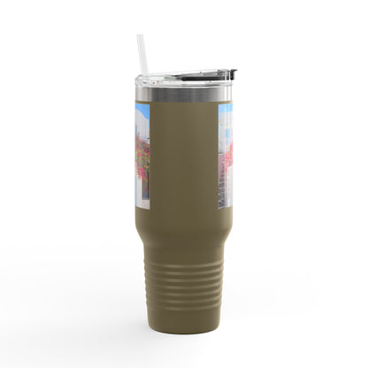 Oia Santorini Blue Door Travel Mug — 40oz Insulated Tumbler Greek Gift