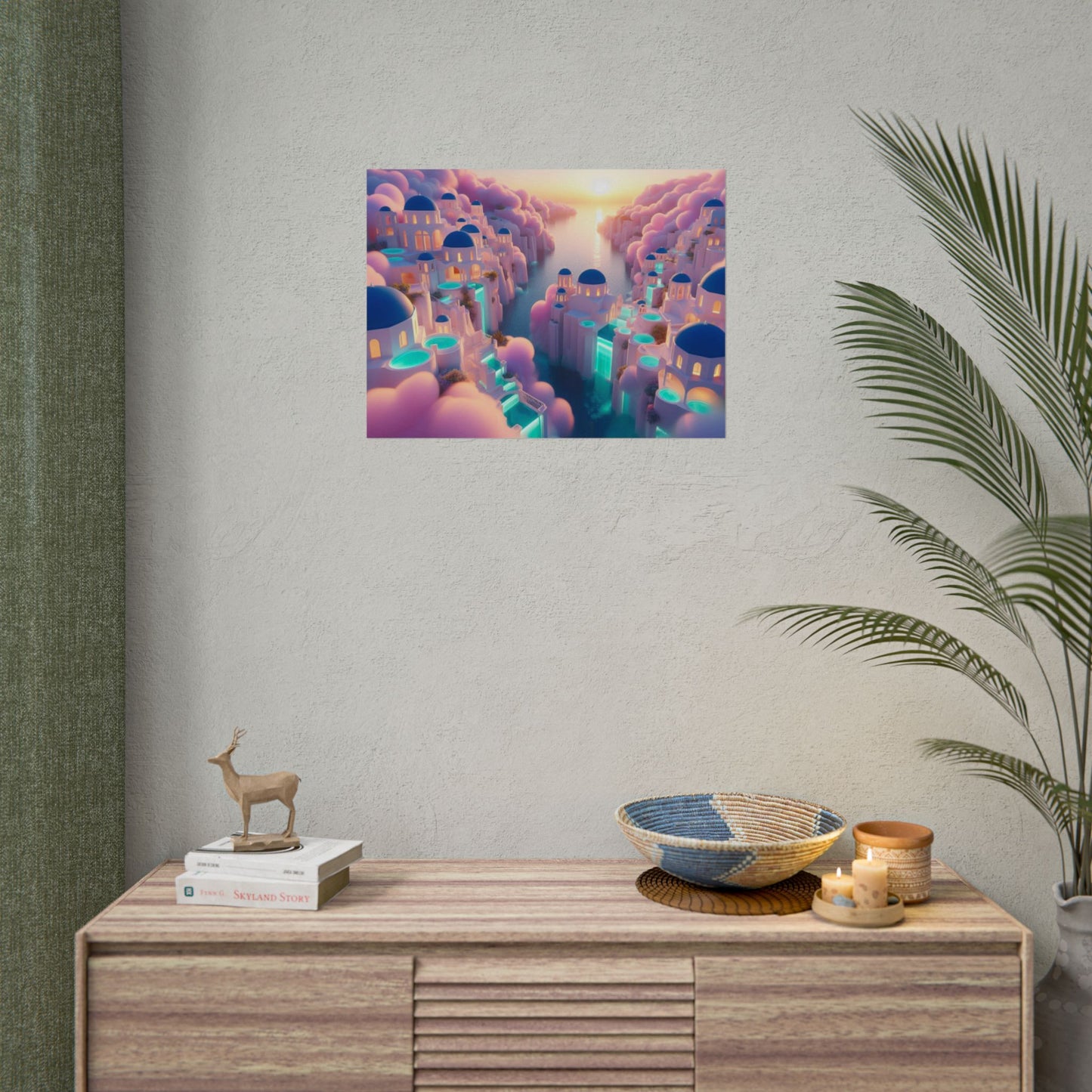 Dreamy Sunset Island Poster — Fantastical Cityscape Rolled Art Print