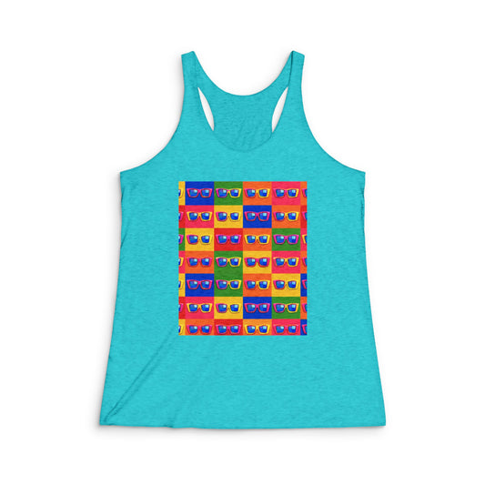 Retro Cassette Tape Pattern Women's Racerback Tank — Vintage 80s Music Graphic Tank Top