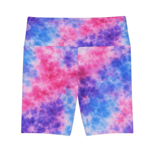 Tie-Dye Pink Purple Blue Women's Workout Shorts — High-Waist Active Biker Shorts