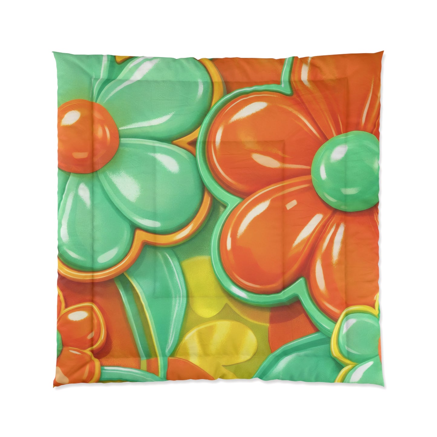 Retro Orange Green Floral Comforter | 60s Flower Power Bedding
