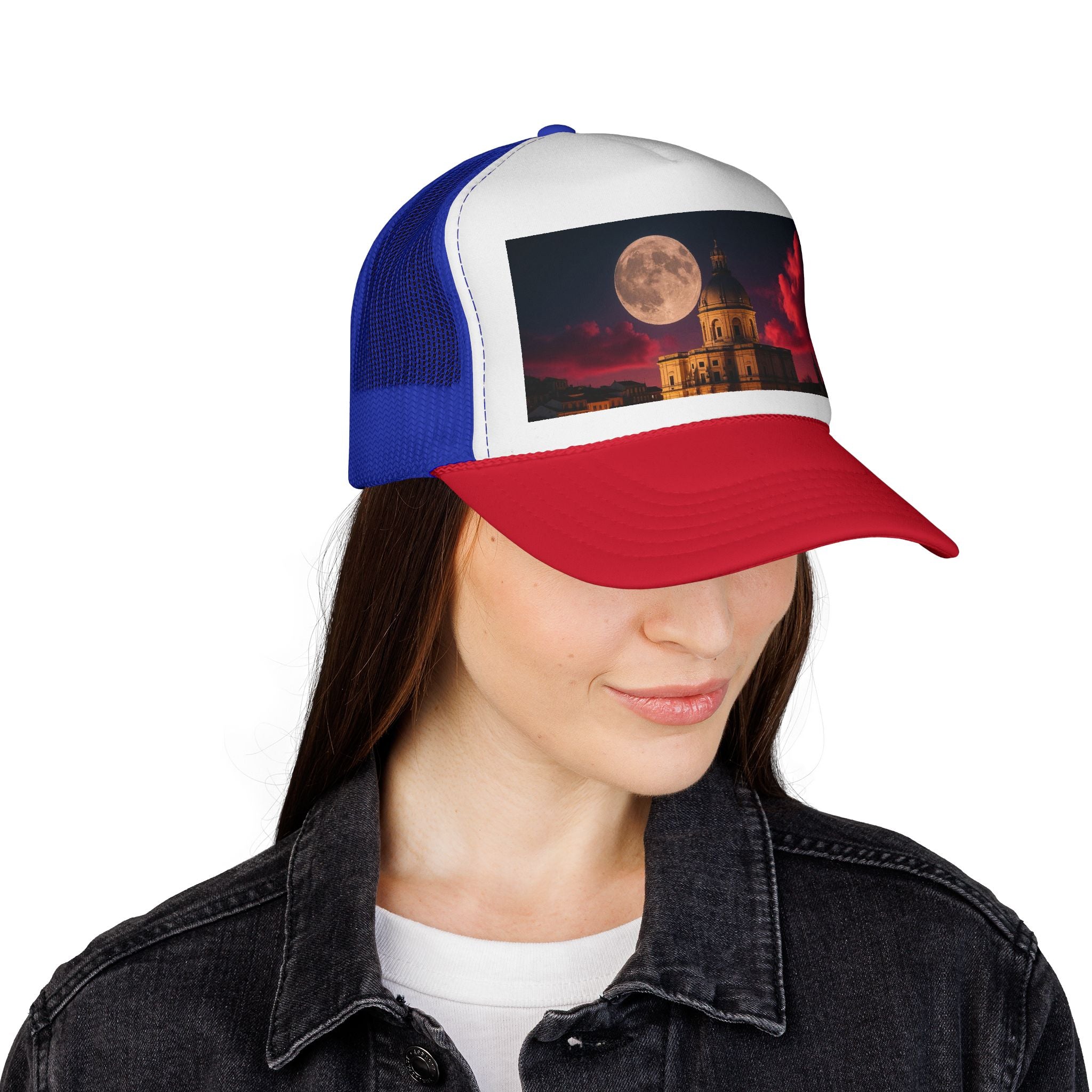 Moonlit Castle Trucker Cap — Gothic Nightscape Hat