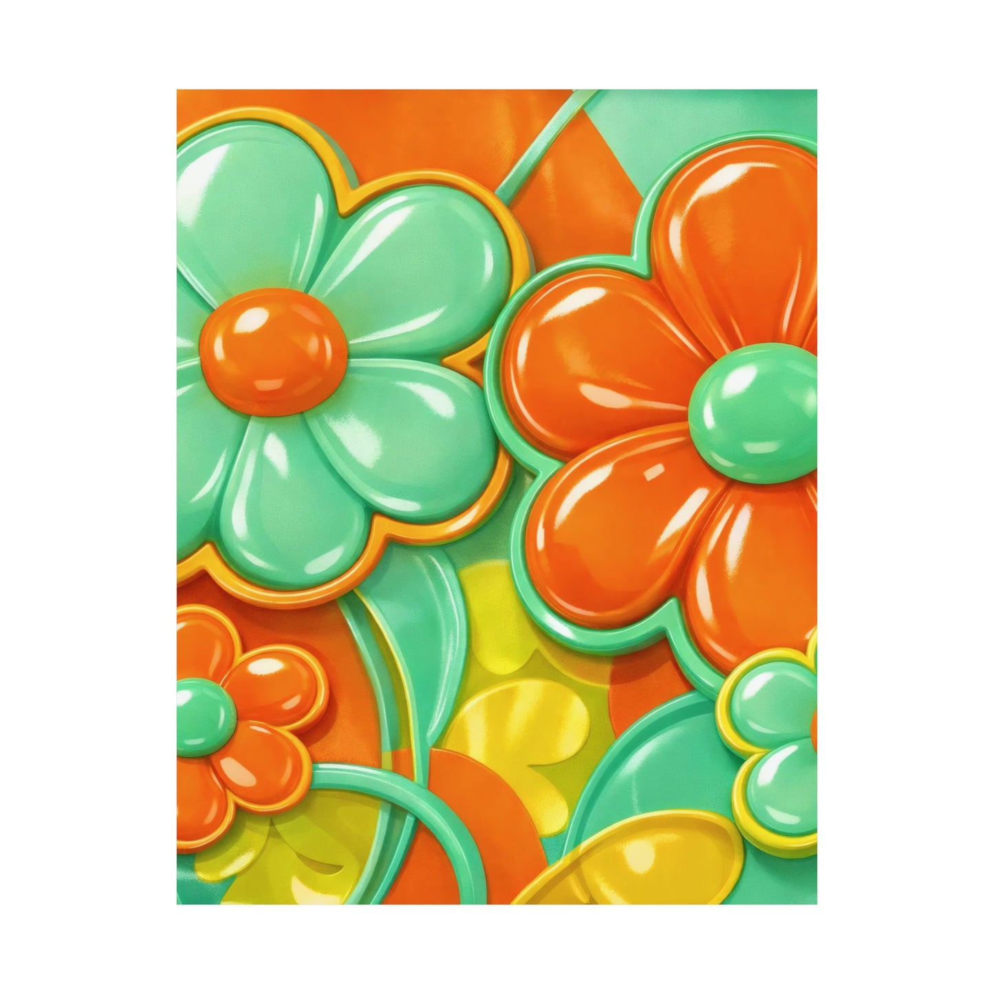 Retro Orange Teal Flower Pattern Poster | Satin Poster