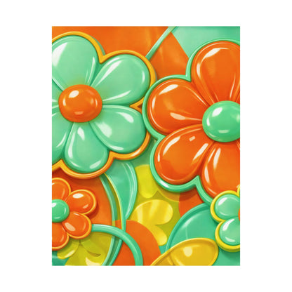 Retro Orange Teal Flower Pattern Poster | Satin Poster