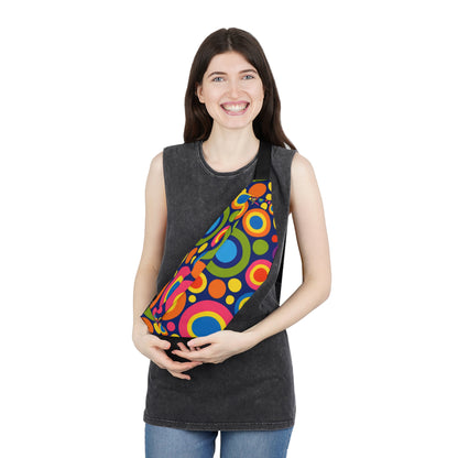 Retro Rainbow Circle Fanny Pack — Colorful 70s-Inspired Hip Bag for Festivals & Travel