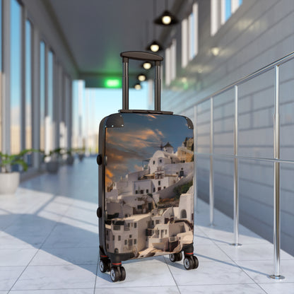 Santorini Sunset Suitcase, Oia Village Greece Travel Luggage, Iconic White Architecture
