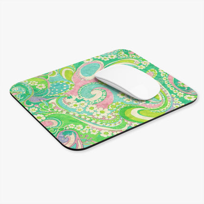 Green Paisley Floral Mouse Pad — Retro Boho Desk Mat