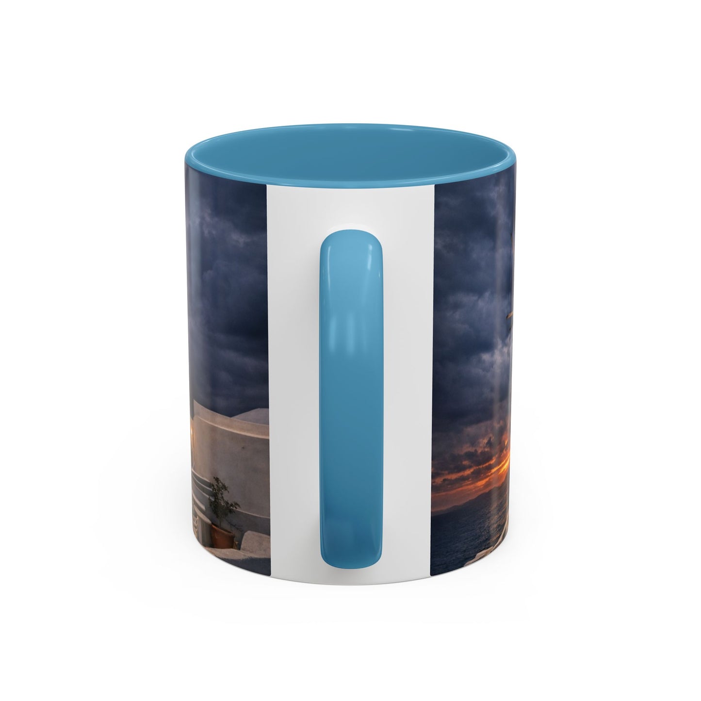 Santorini Windmill Storm Coffee Mug | Dramatic Sky Greek Travel Gift