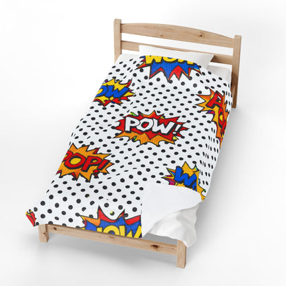 Comic Pop Art Velveteen Plush Blanket – "POP! WOW! POW!" Graphic Throw