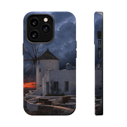 Santorini Windmill Sunset phone case | Magnetic impact-resistant case Greek Island Travel Gift