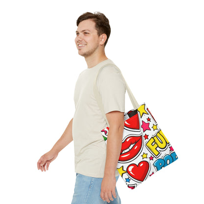 Pop Art Kiss & Cherries Tote Bag — Fun Retro Pattern All-Over Print