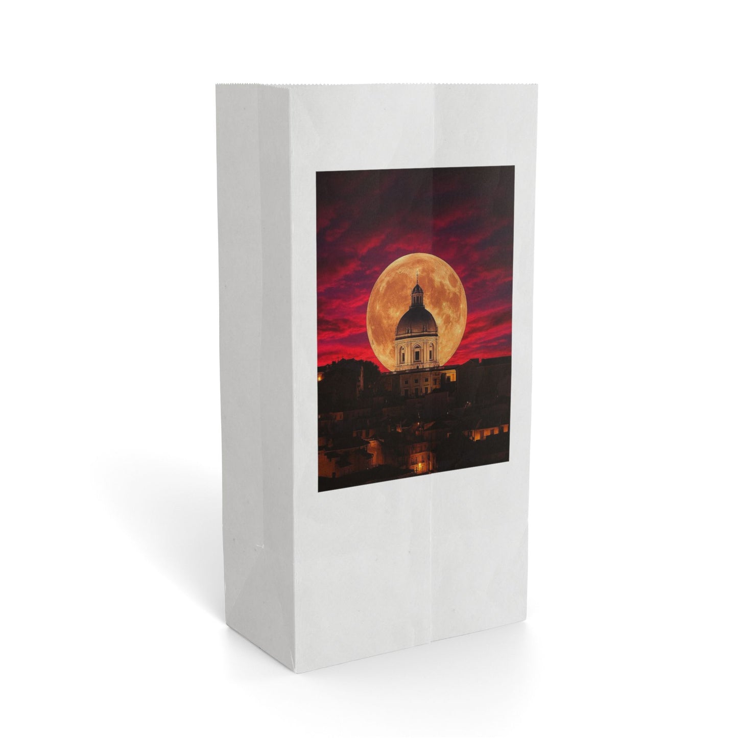 Moonlit Cityscape Gift Bag — Full Moon at Sunset Paper Gift Bag