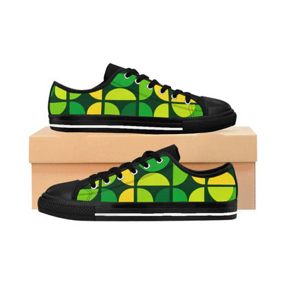Geometric Green Leaf Pattern Women's Sneakers