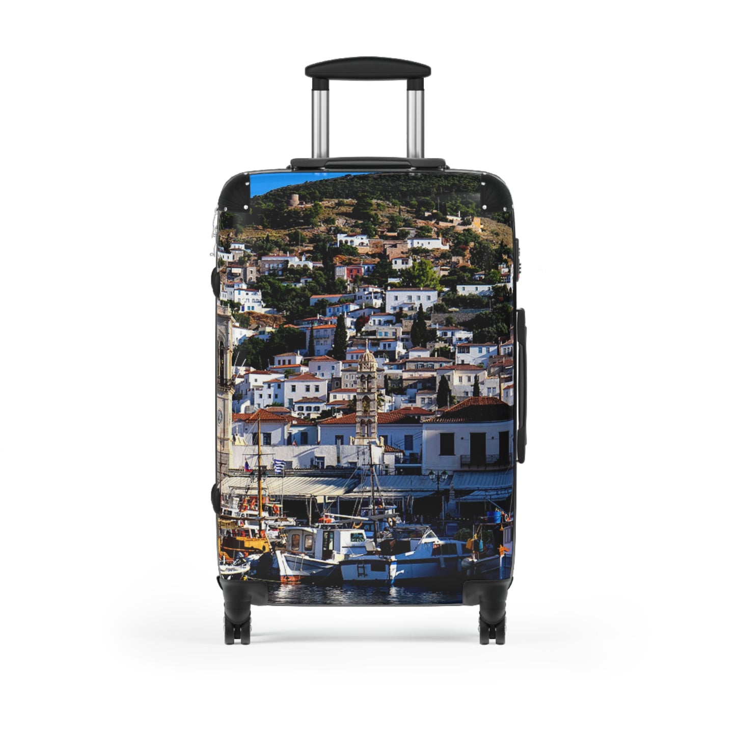 Hydra Island Greece Suitcase, Mediterranean Harbor Travel Luggage, Greek Island Vacation Bag, Unique Artist Luggage, Travel Gift