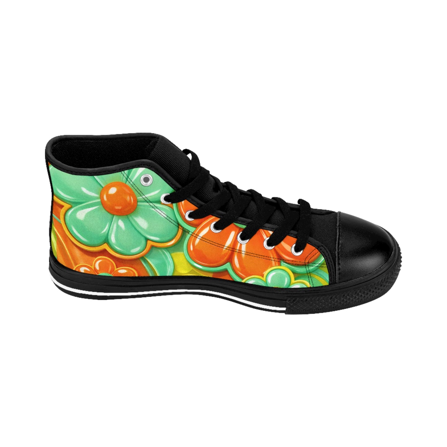 Vibrant 60s Mod Psychedelic Floral High Top Sneakers | Retro Flower Power Canvas Shoes