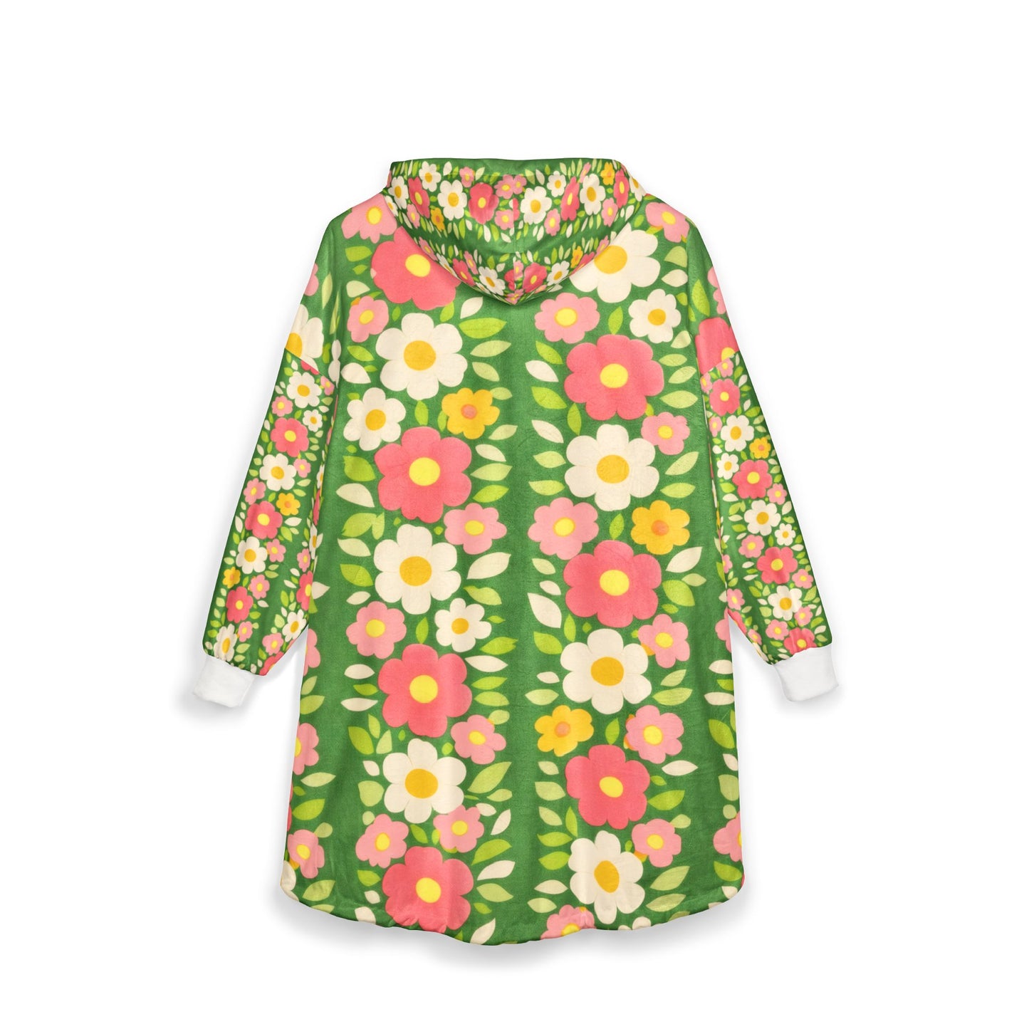 Floral Hoodie — Retro Pink & White Flower Sherpa Throw