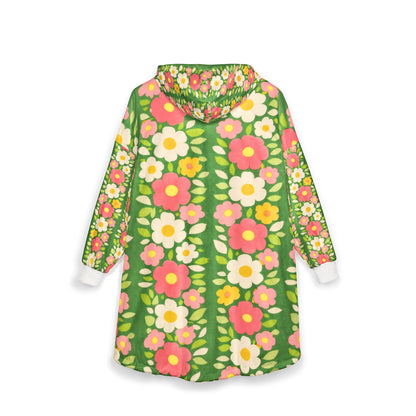 Floral Hoodie — Retro Pink & White Flower Sherpa Throw