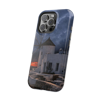 Santorini Windmill Sunset phone case | Magnetic impact-resistant case Greek Island Travel Gift